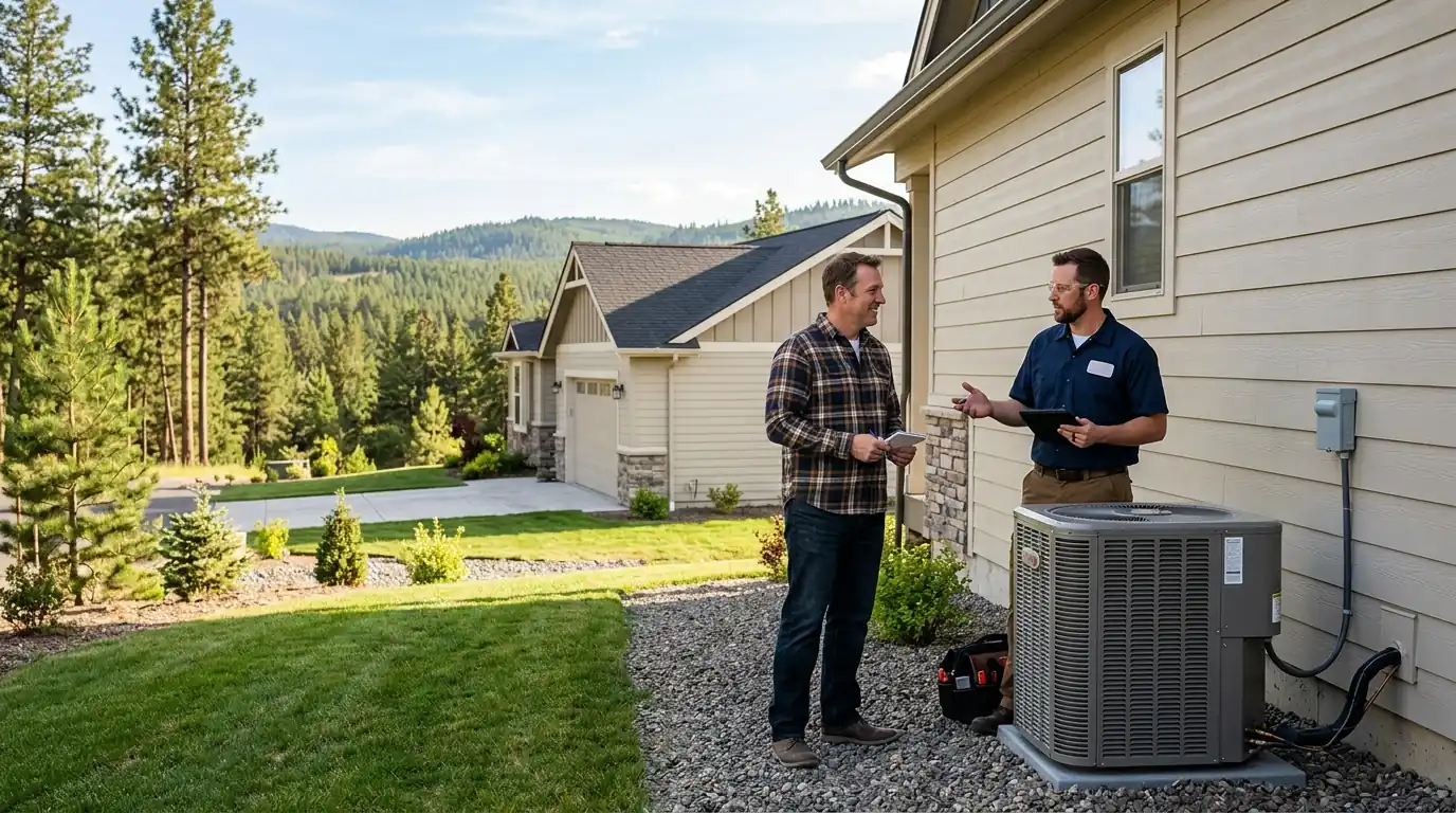 Technician explaining a written quote to a Spokane homeowner