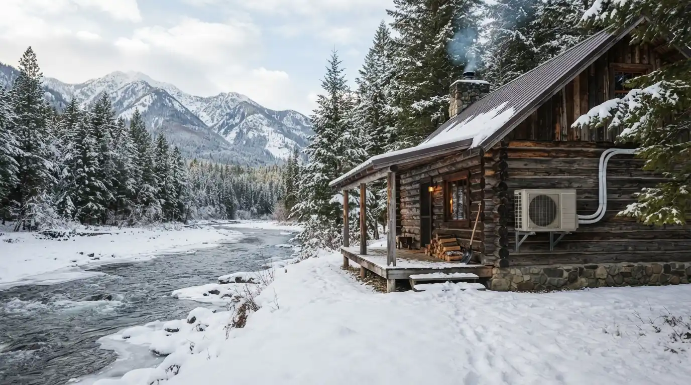 Riverside cabin with a ductless heat pump in Pend Oreille County