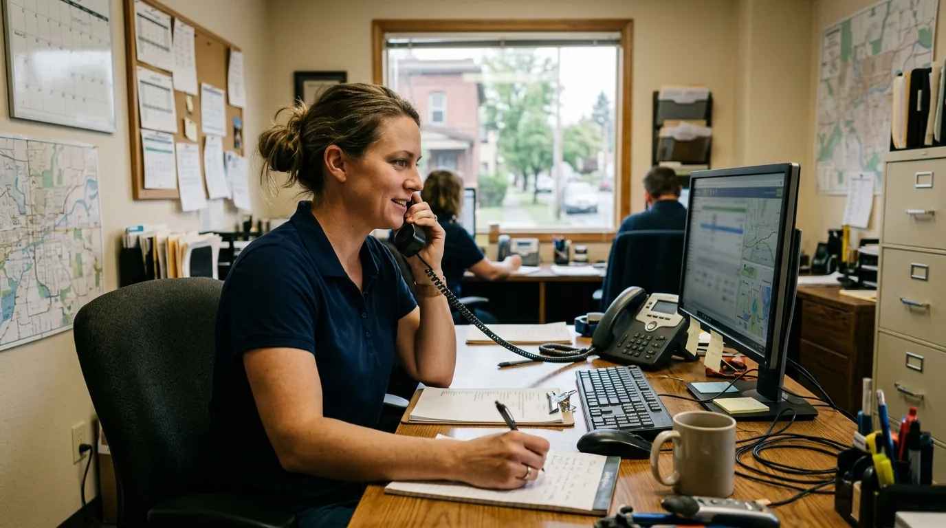 Dispatcher answering the phone at a Spokane HVAC office