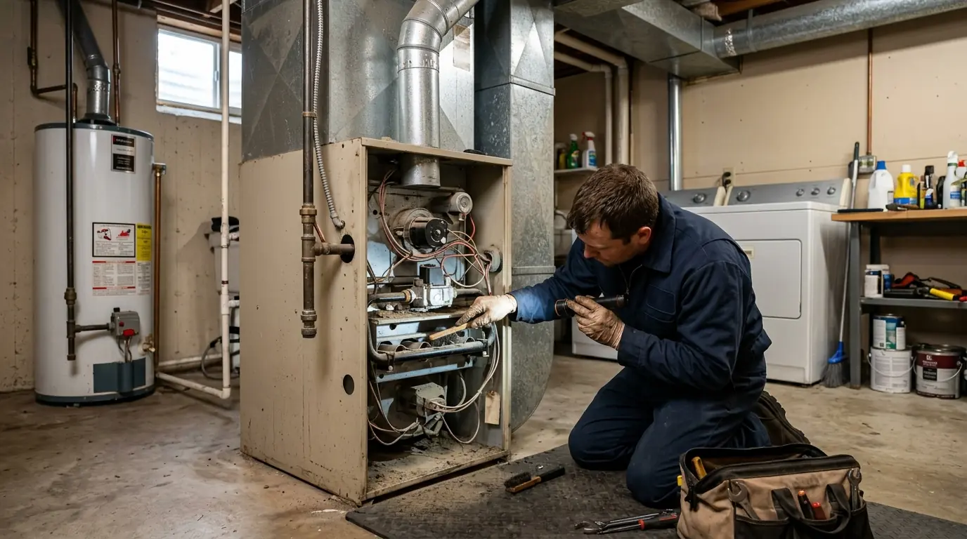Clearance around a furnace in a Spokane basement