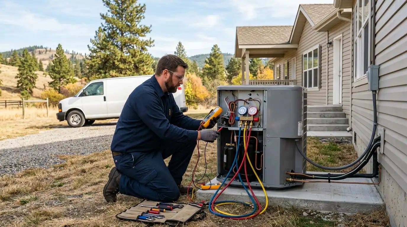 Downflow furnace in a manufactured home closet in Spokane County