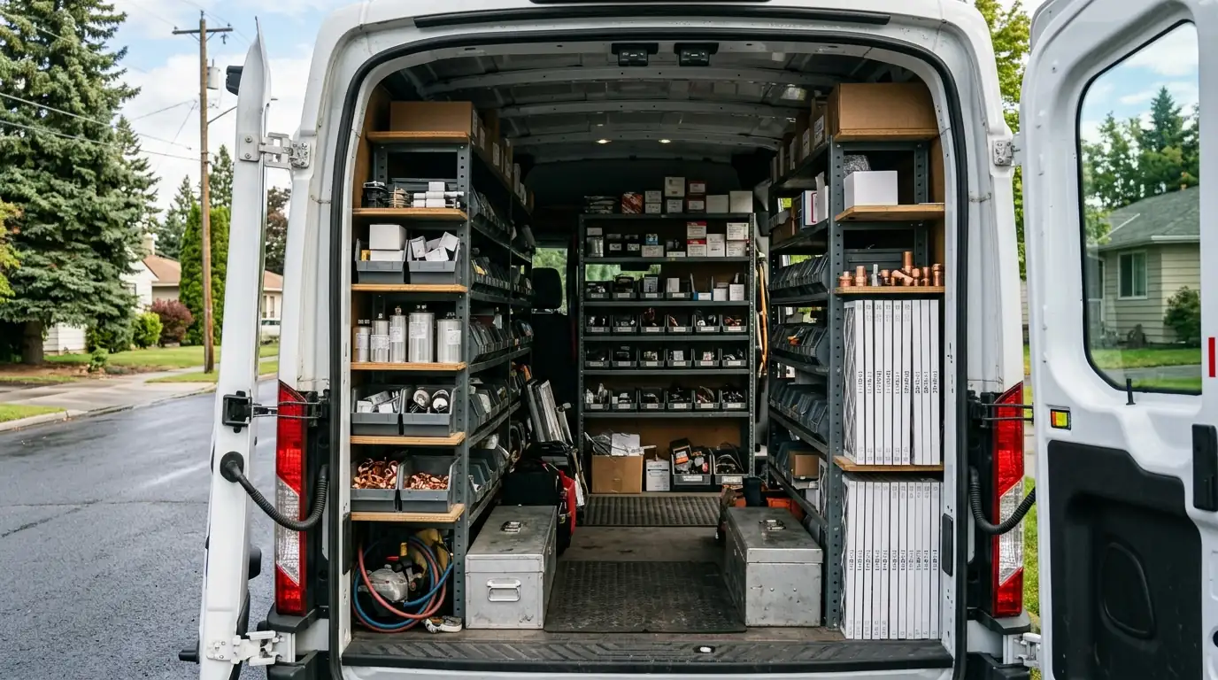 Stocked HVAC service van in Spokane