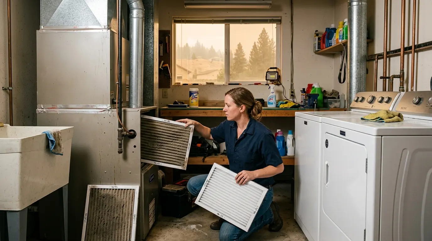 Deep media filter cabinet on a Spokane furnace