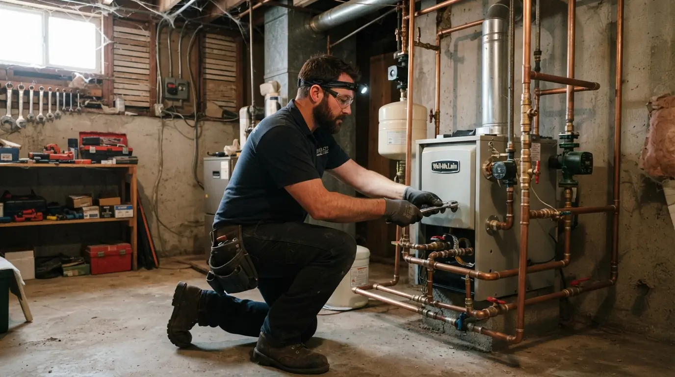 New wall-hung condensing boiler installed in a Spokane basement