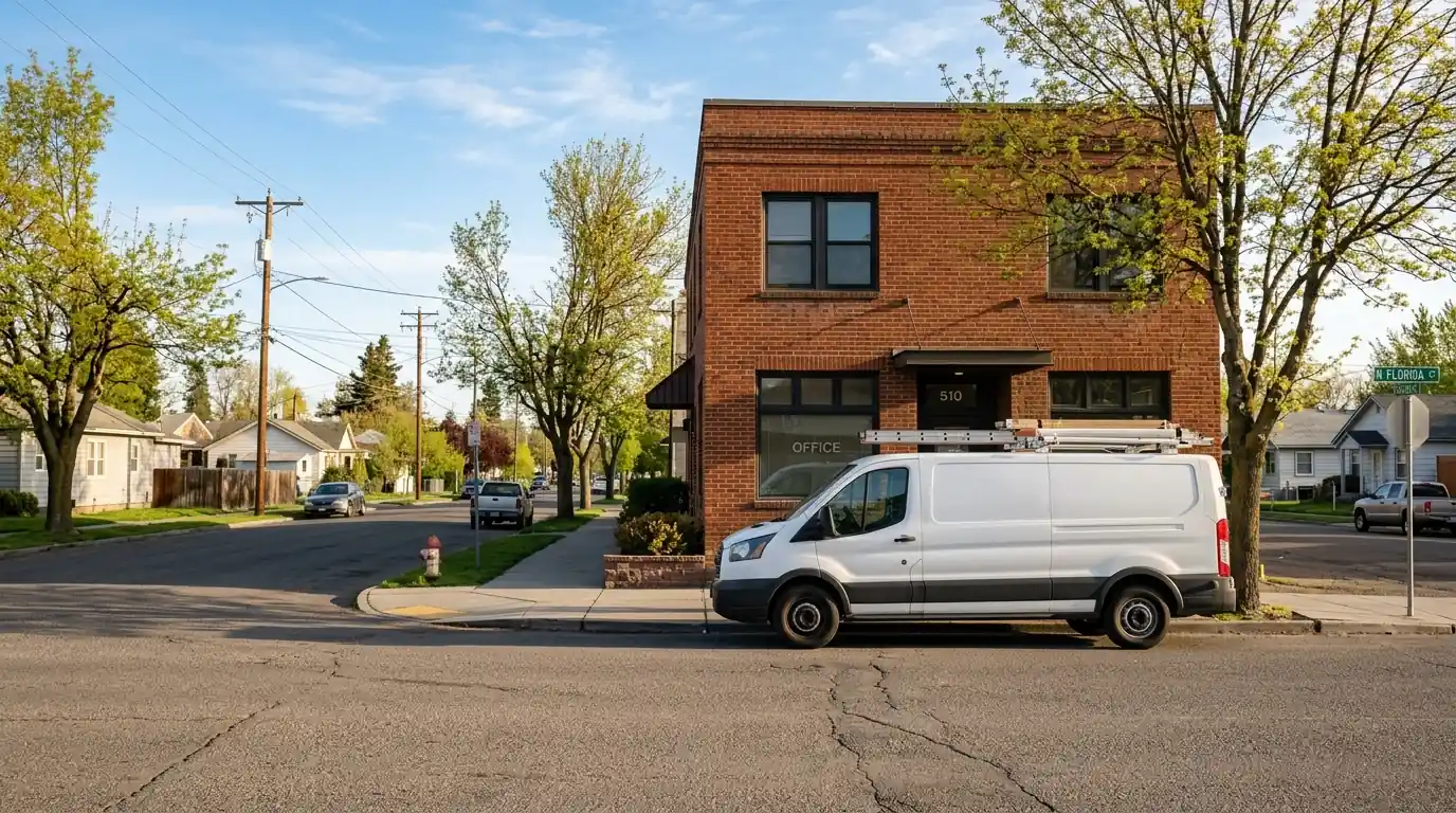 Service van outside the Spokane office