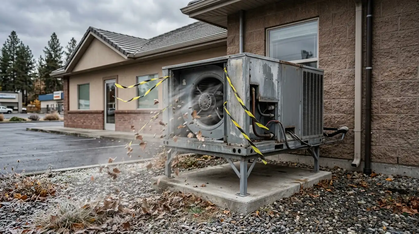 Snow cleared from furnace vent pipes outside a Spokane home
